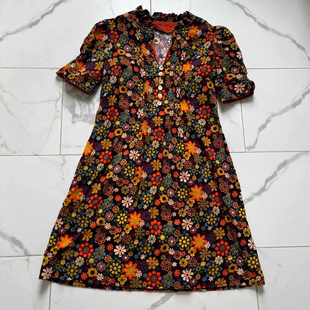 Vintage 1970s floral corduroy dress Sz small